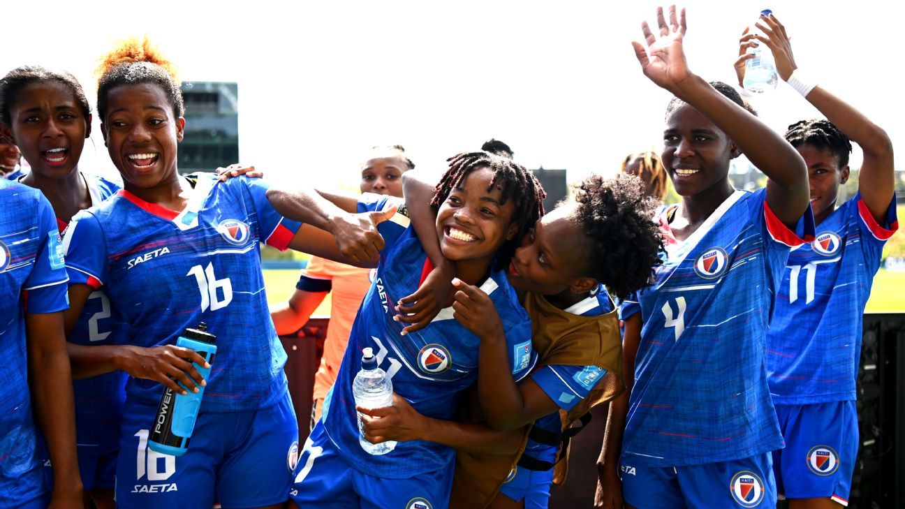 Haitian Womens football team celebrating