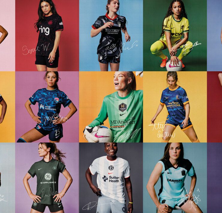 a collage of women in Nike football uniforms